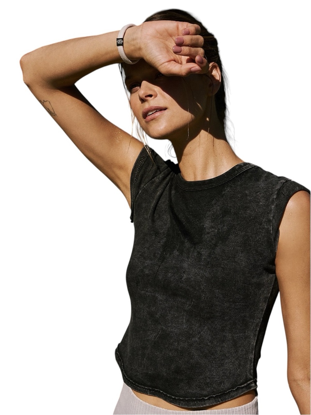 FP Movement by Free People Washed Black Ribbed Baby Tee Size Large